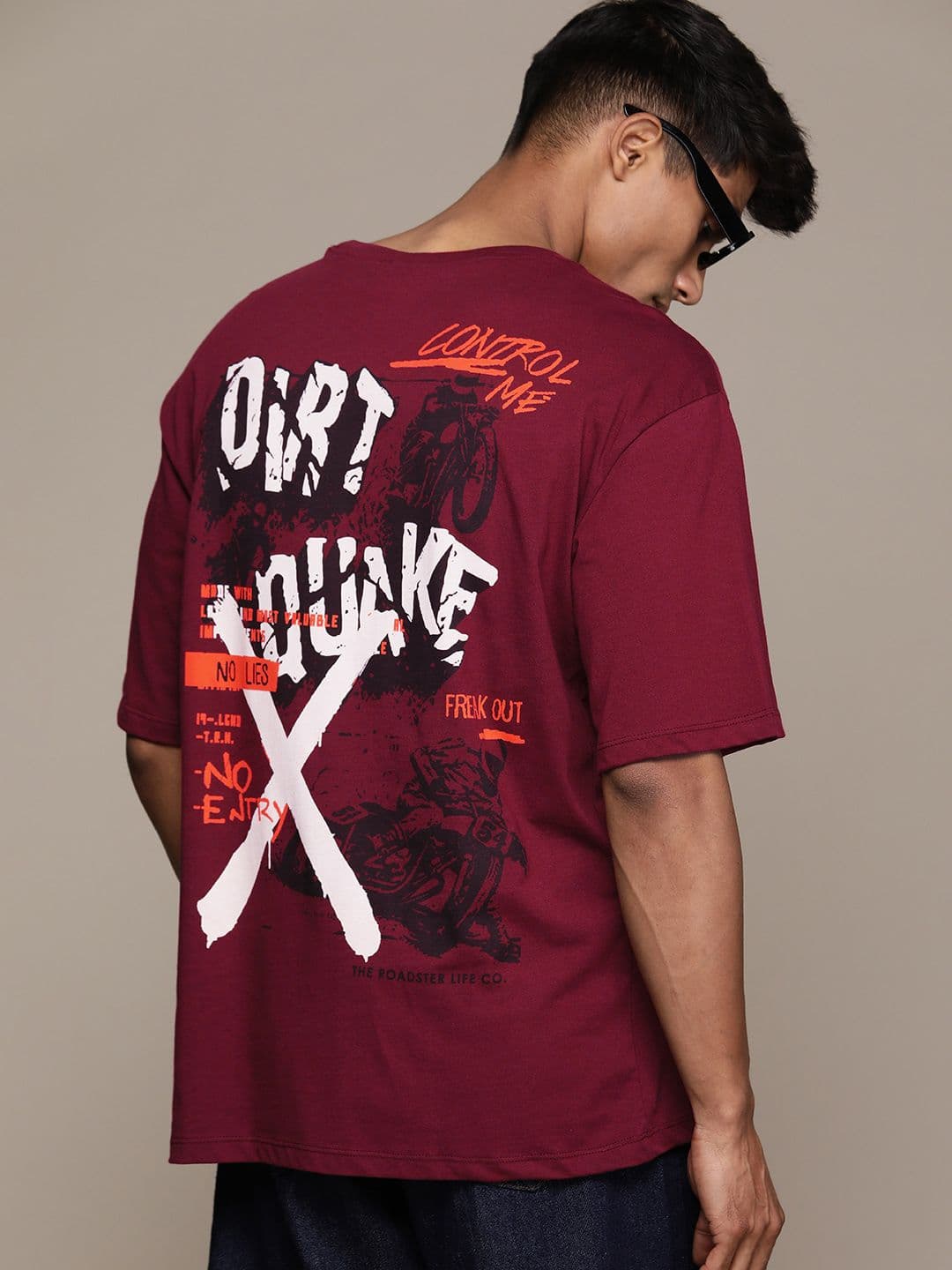The Roadster Lifestyle Co. Printed Drop-Shoulder Sleeves Pure Cotton Oversized T-shirt - view 1
