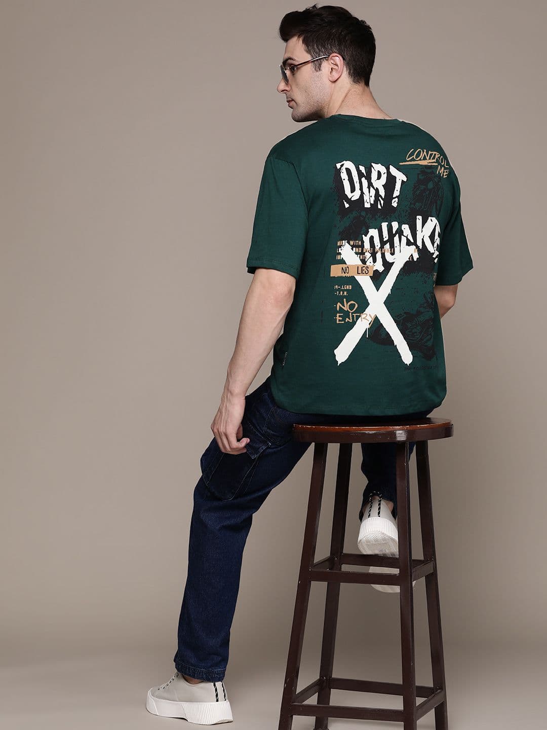 The Roadster Lifestyle Co. Typography Printed Drop-Shoulder Sleeves Pure Cotton T-shirt - view 1