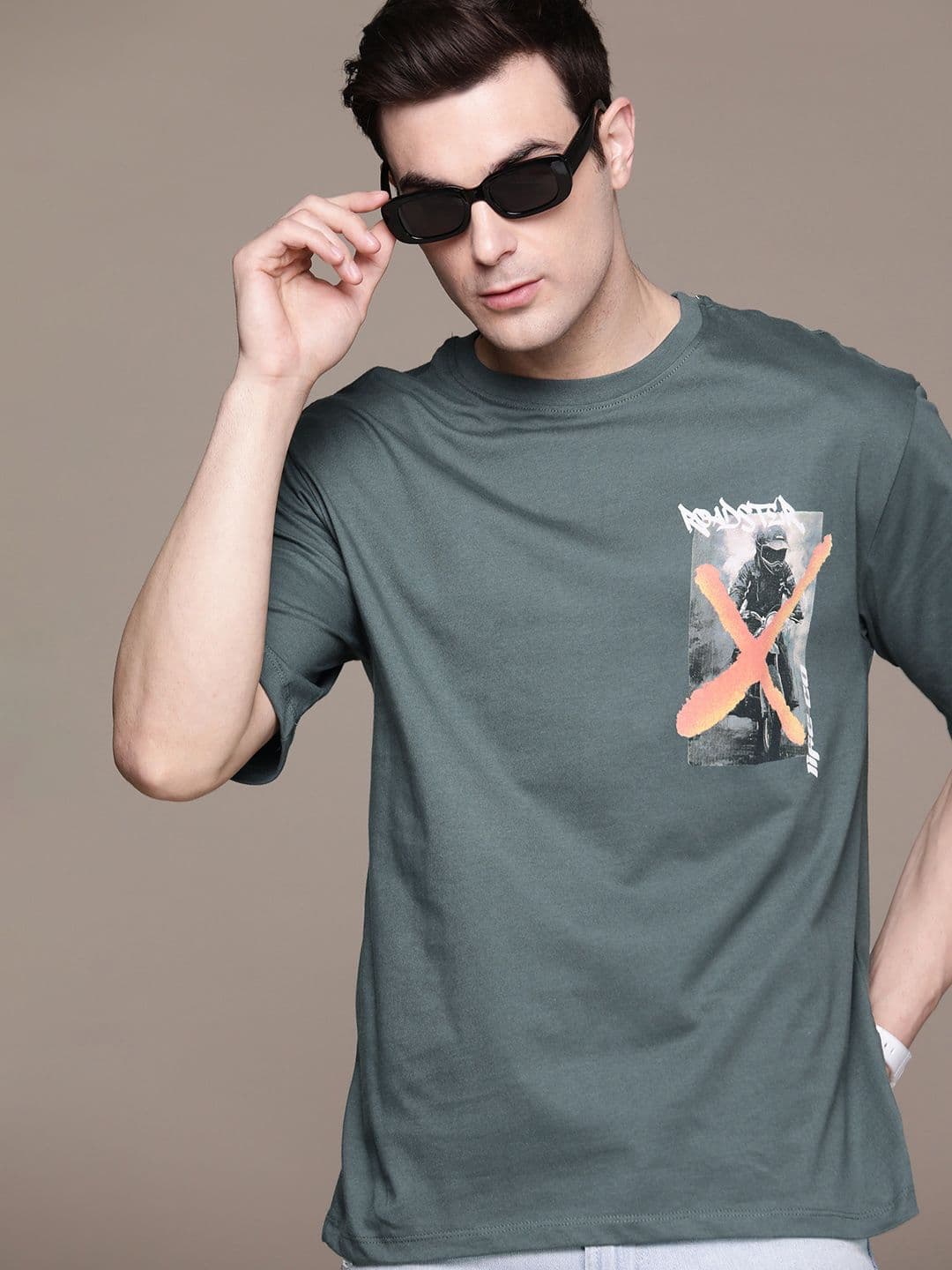 The Roadster Lifestyle Co. Printed Drop-Shoulder Sleeves Pure Cotton T-shirt - view 1