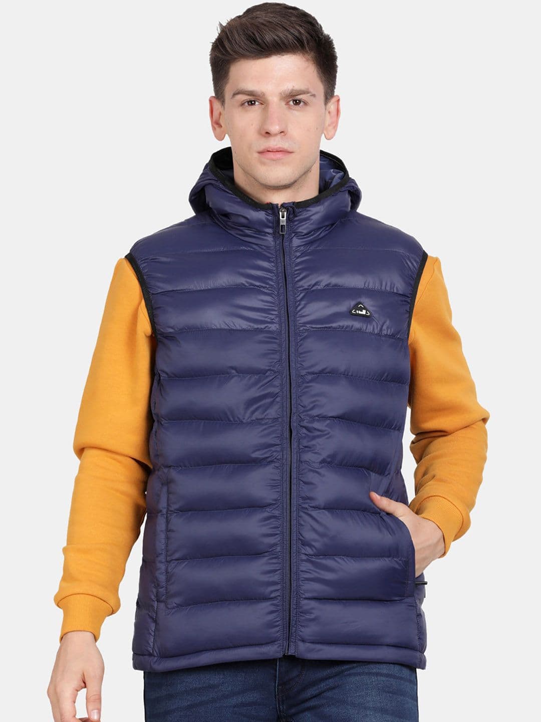 t-base Hooded Neck Sleeveless Insulator Zip Detail Nylon Puffer Jacket - view 1