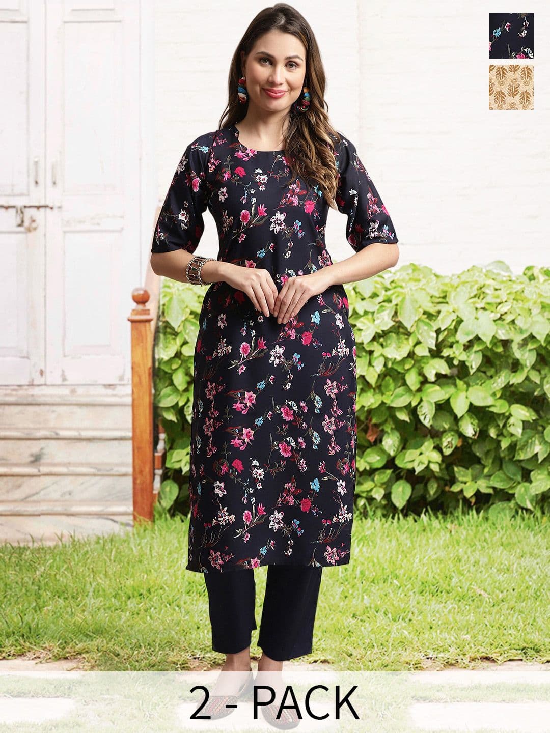 arangya Selection Of 2 Ethnic Motifs Printed Regular Kurta with Trousers - view 1