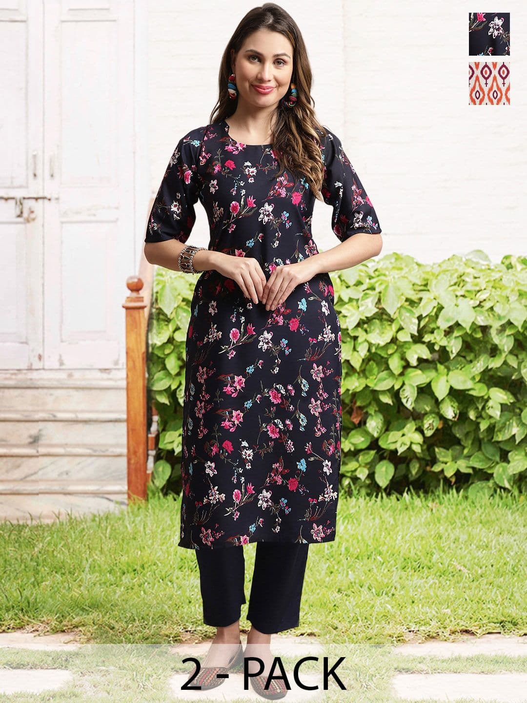 arangya Selection Of 2 Ethnic Motifs Printed Regular Kurta Set - view 1