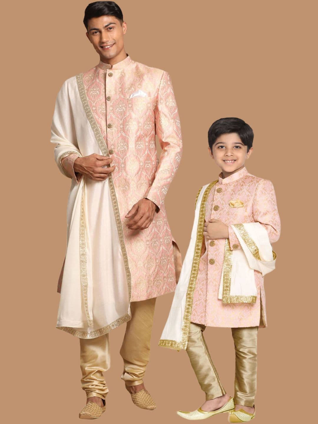 VASTRAMAY Woven Design Mandarin Collar Sherwani Set - view 1