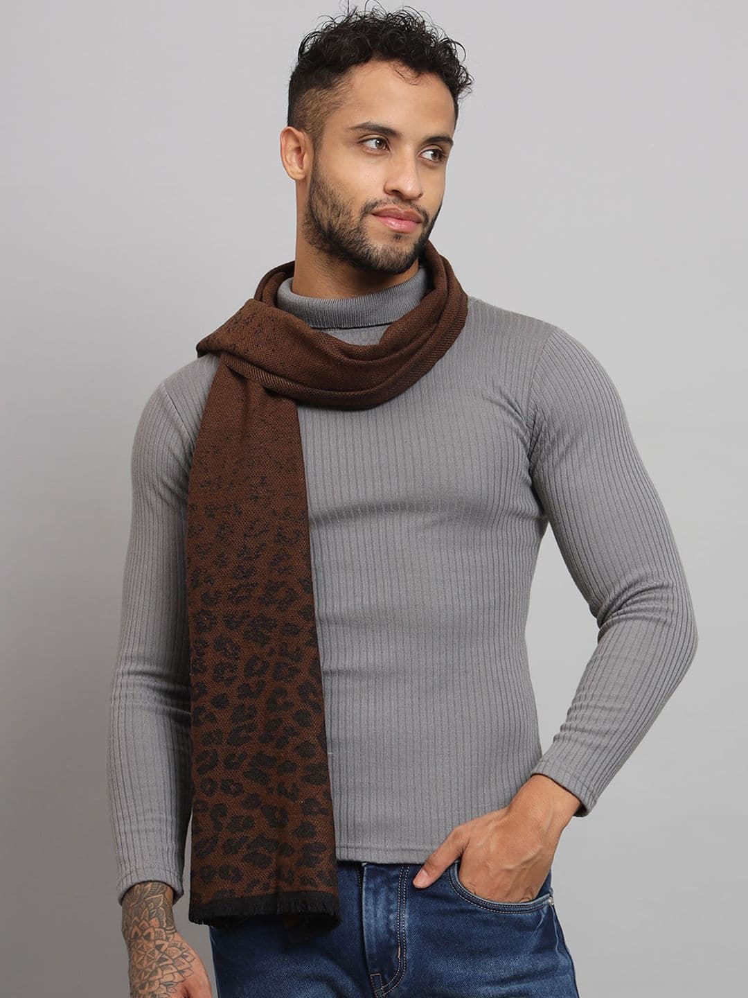 HANDICRAFT PALACE Leopard Design Reversible Merino Wool Mufflers - view 1
