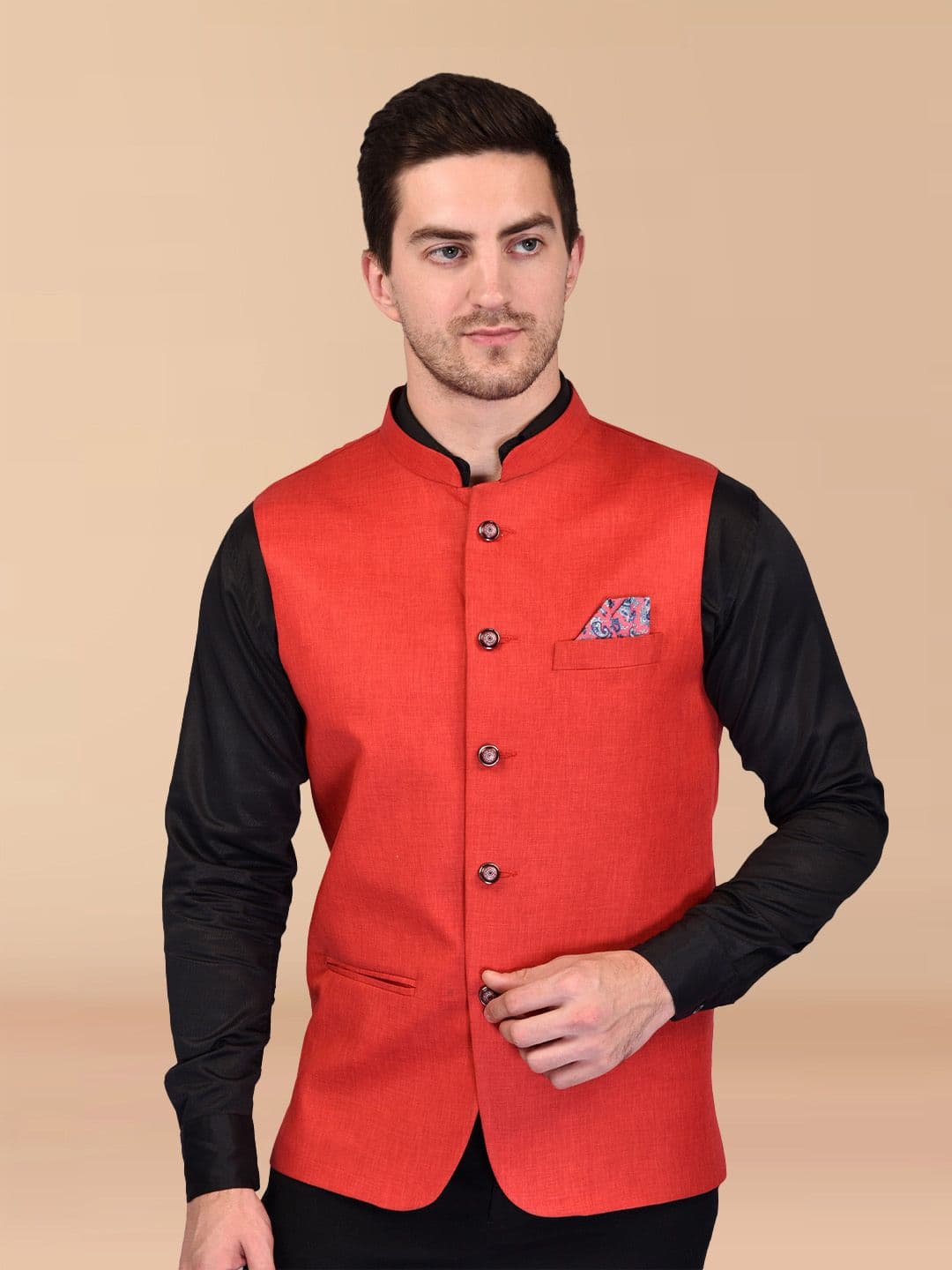 PRINTCULTR Woven Mandarin Collar Nehru Jacket - view 1
