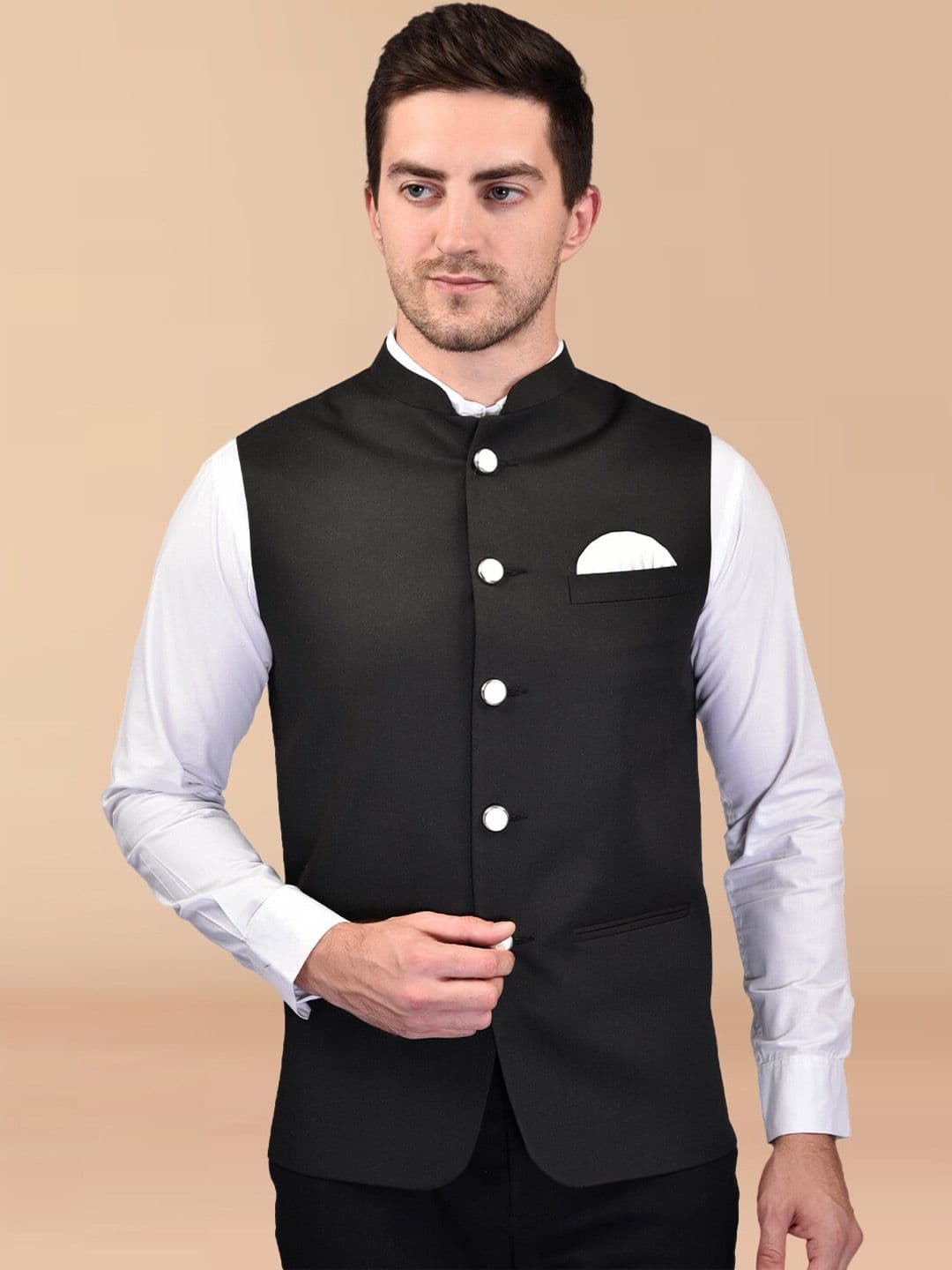 PRINTCULTR Mandarin Collar Woven Nehru Jackets - view 1
