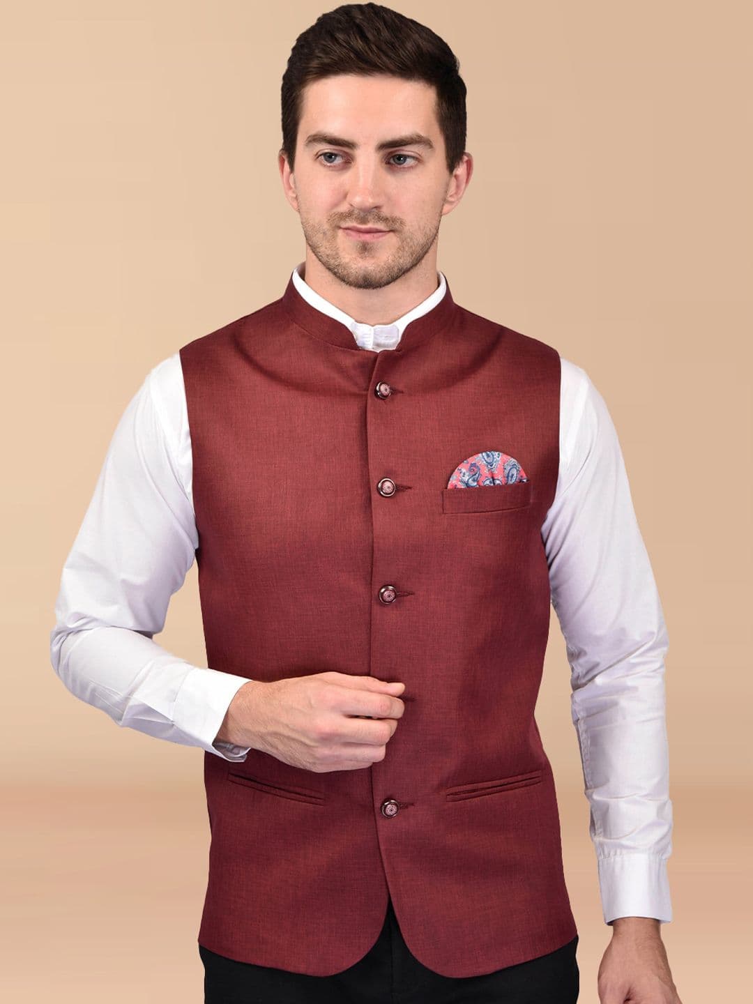 PRINTCULTR Mandarin Collar Sleeveless Nehru Jacket - view 1
