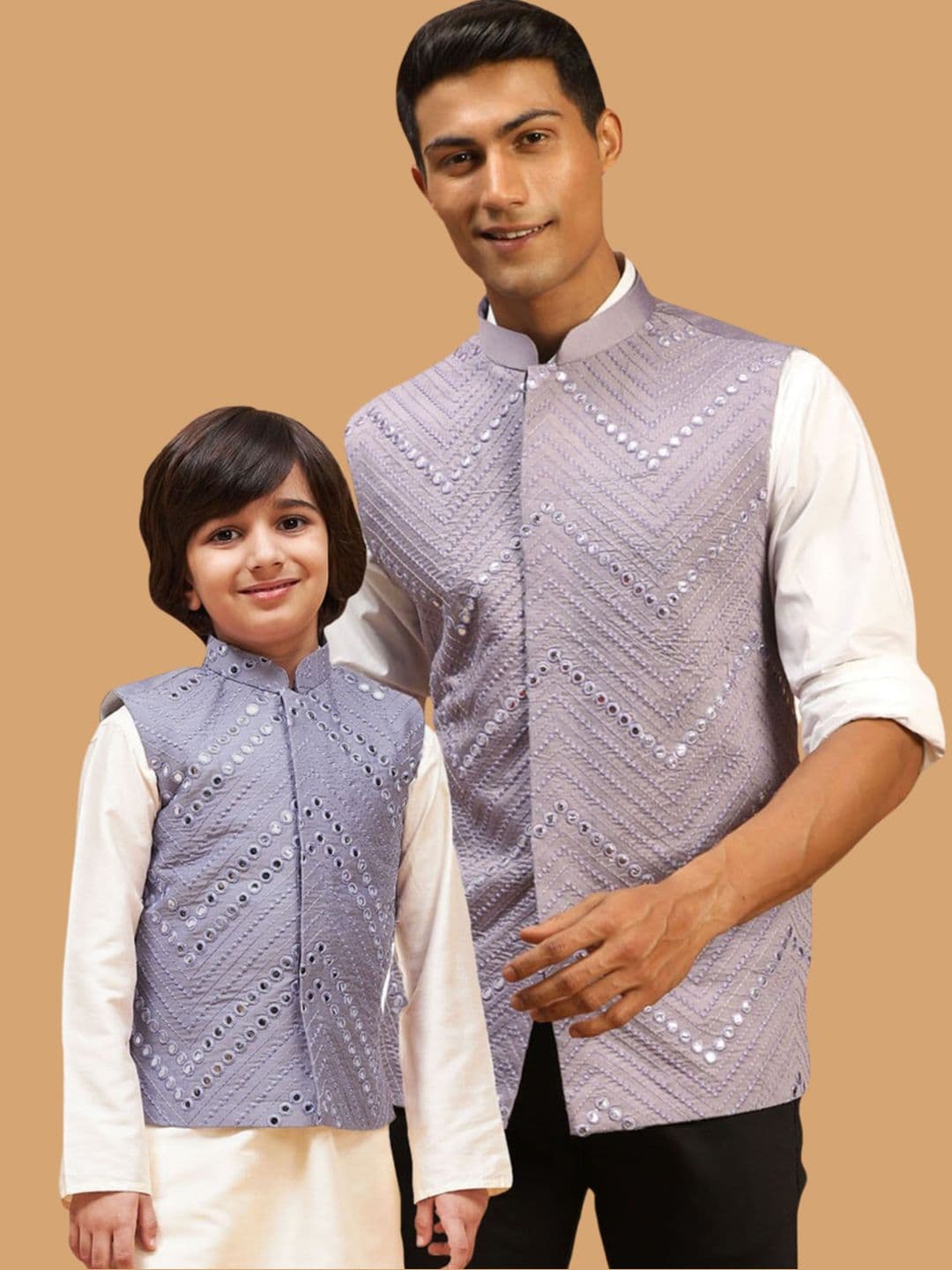 VASTRAMAY Chevron Mirror Work Embroidered Slim-Fit Nehru Jackets - view 1