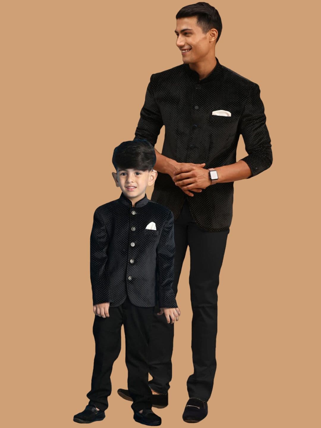 VASTRAMAY Polka Dot Printed Slim Fit Bandhgala Blazer - view 1