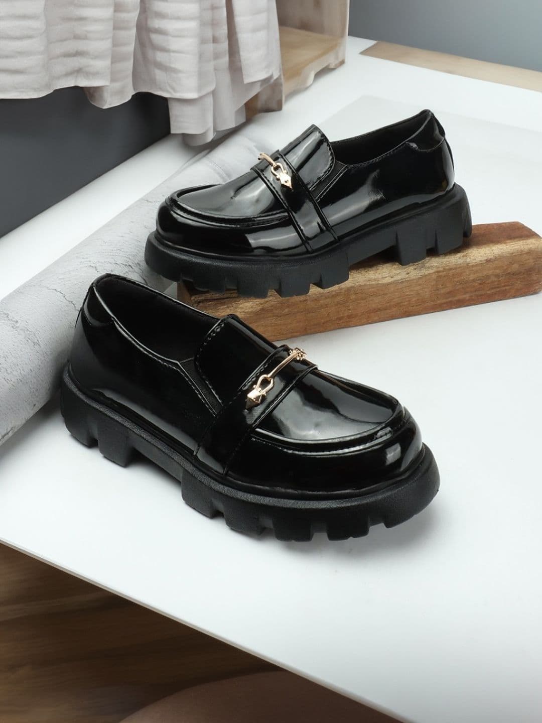 The Roadster Lifestyle Co. Women Black Buckled Heeled Slip-On Chunky Loafers - view 1