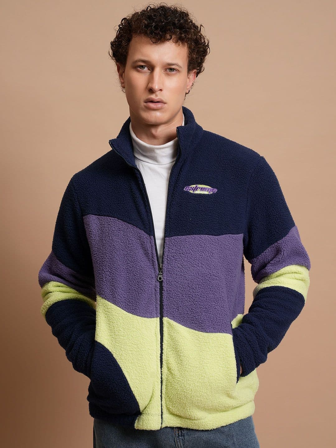 HIGHLANDER Colourblocked Mock Collar Open Front Jacket - view 1