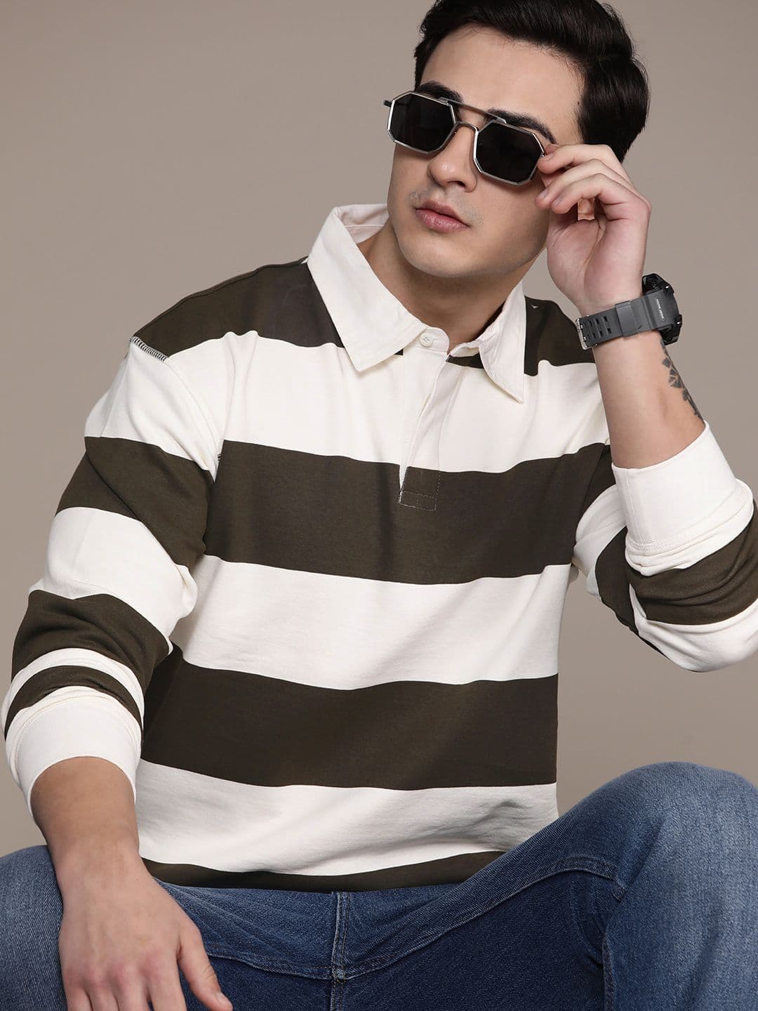 Roadster Men Striped Relaxed Fit Polo Collar T-shirt - view 1