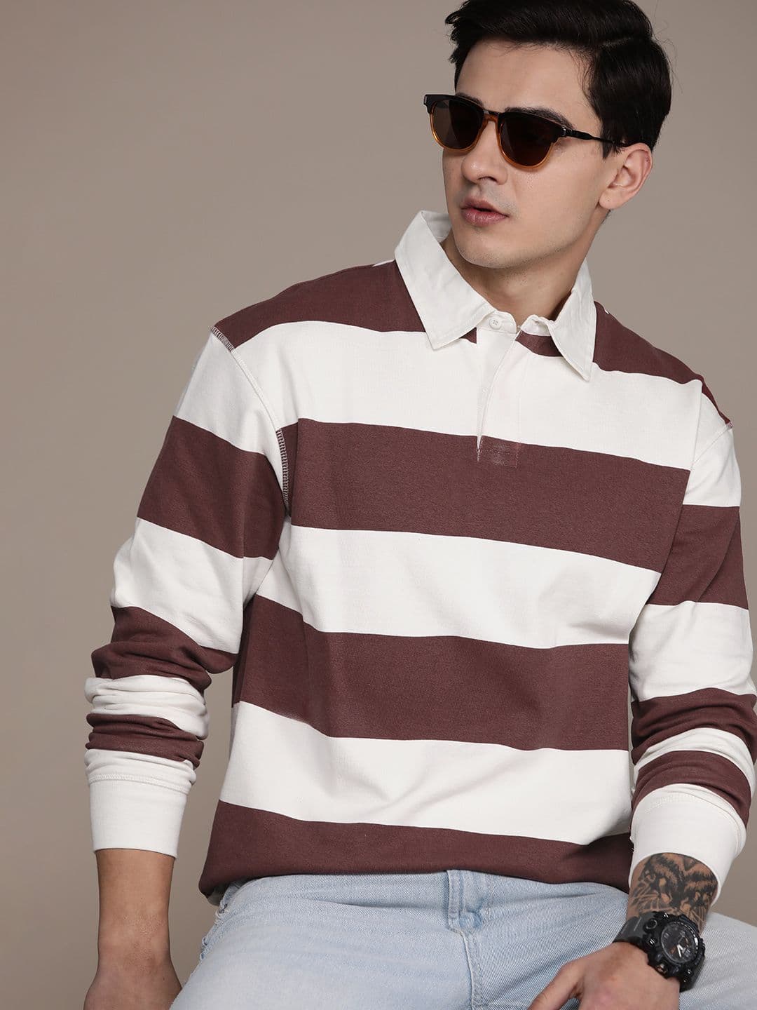 Roadster Men Striped Relaxed Fit Polo Collar T-shirt - view 1