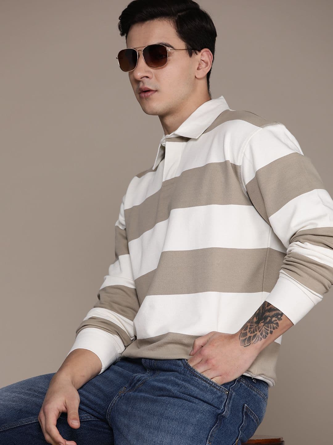 Roadster Men Striped Relaxed Fit Polo Collar T-shirt - view 1