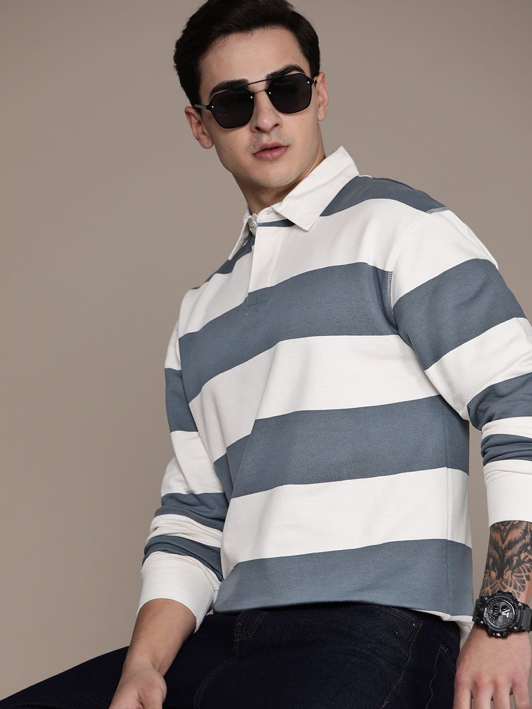Roadster Men Striped Relaxed Fit Polo Collar T-shirt - view 1