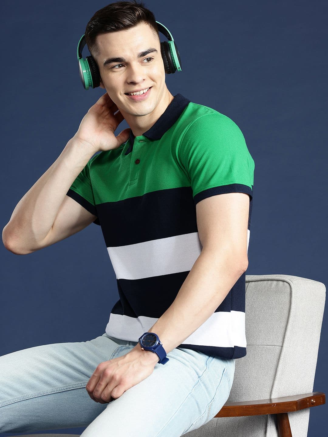 Mast & Harbour Men Striped Polo Collar T-shirt - view 1