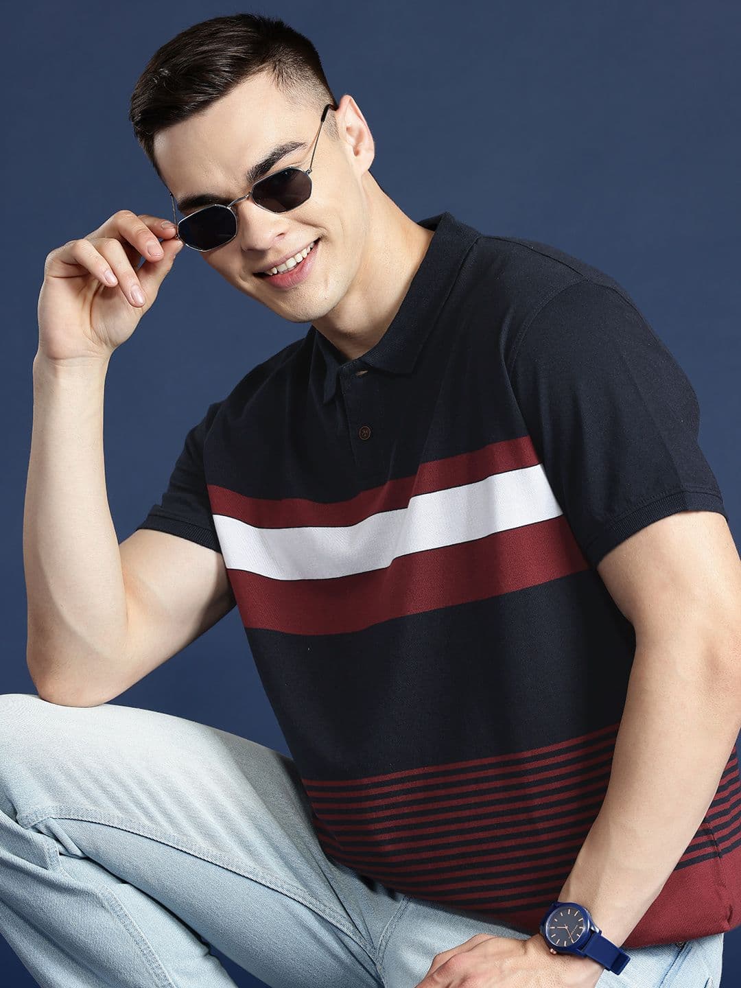 Mast & Harbour Men Striped Polo Collar T-shirt - view 1