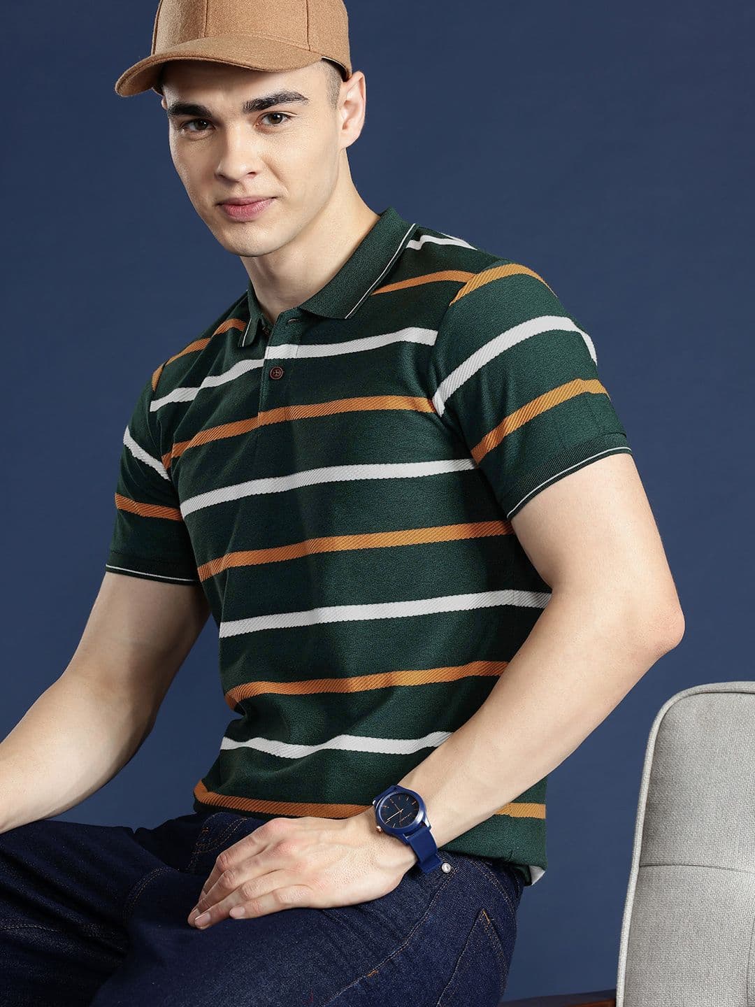 Mast & Harbour Men Striped Polo Collar T-shirt - view 1