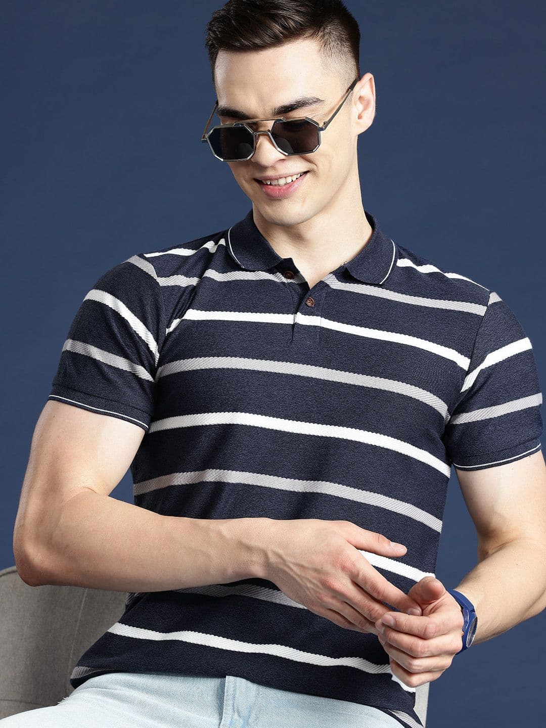 Mast & Harbour Men Striped Polo Collar T-shirt - view 1