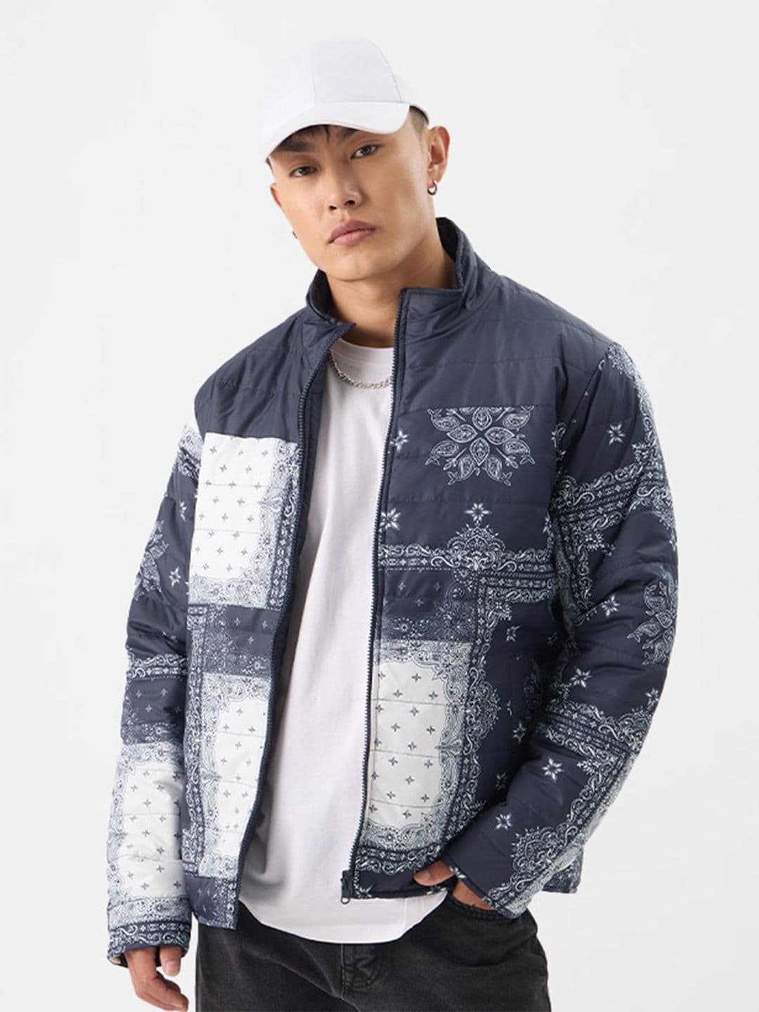 The Souled Store Men Oversized Fit Printed Navy Blue Puffer Jackets - view 1