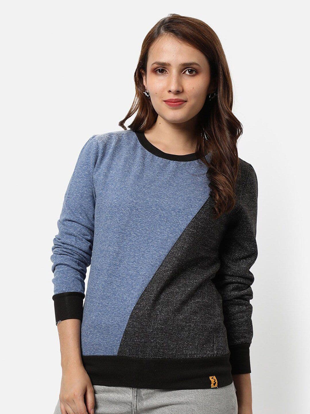 PINACOLADA Blue & Black Colourblocked Cotton Pullover Sweatshirt - view 1