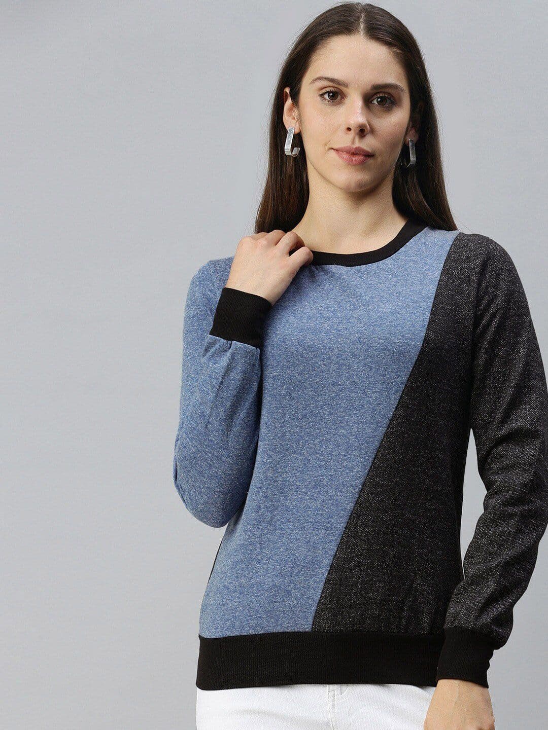 PINACOLADA Blue & Black Colourblocked Cotton Pullover Sweatshirt - view 1