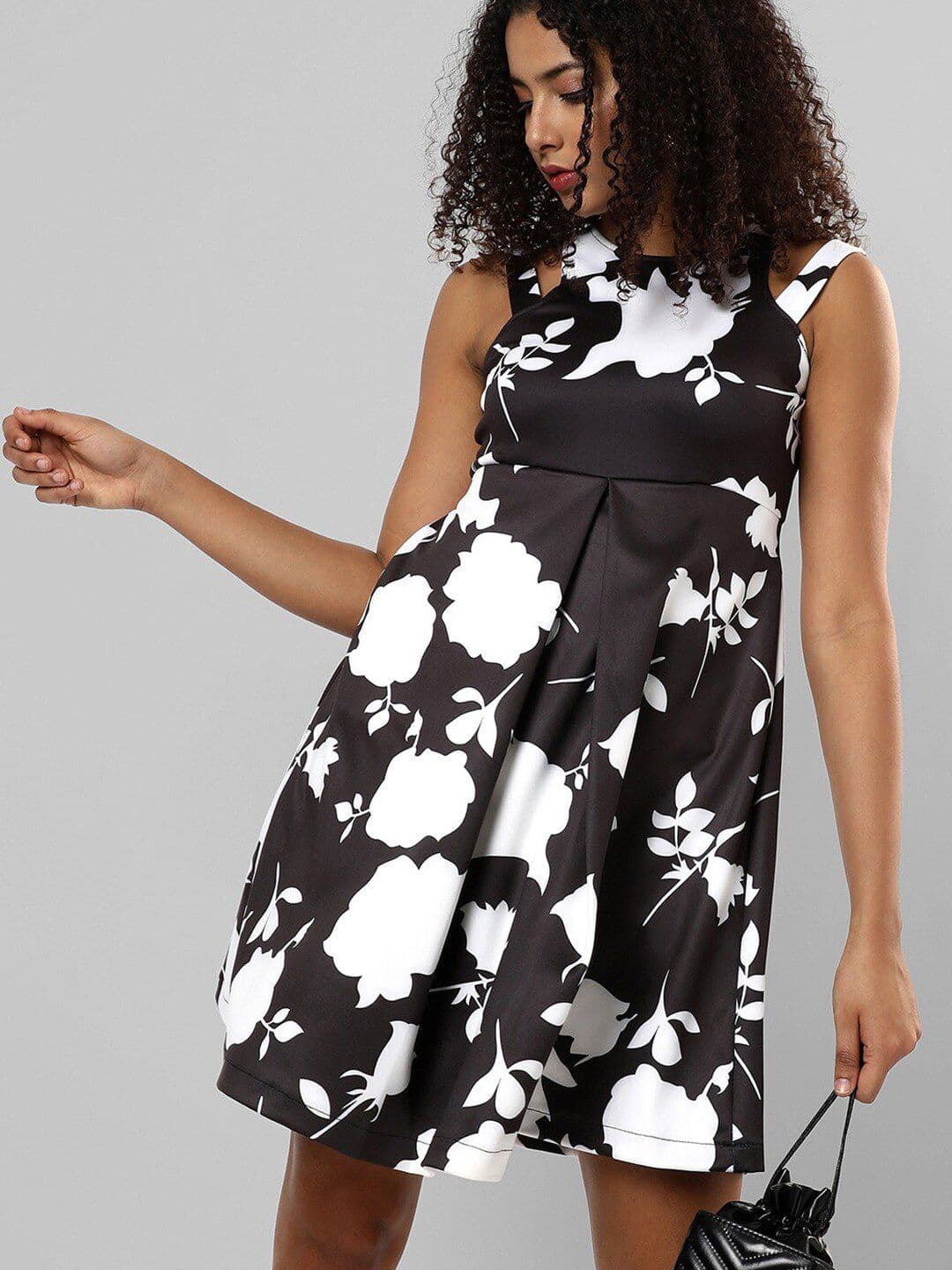 PINACOLADA Black Floral Print Fit & Flare Dress - view 1