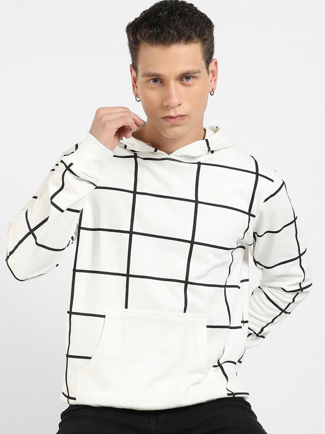 CAHOOT White & Black Checked Hooded Cotton Pullover Sweatshirt - view 1