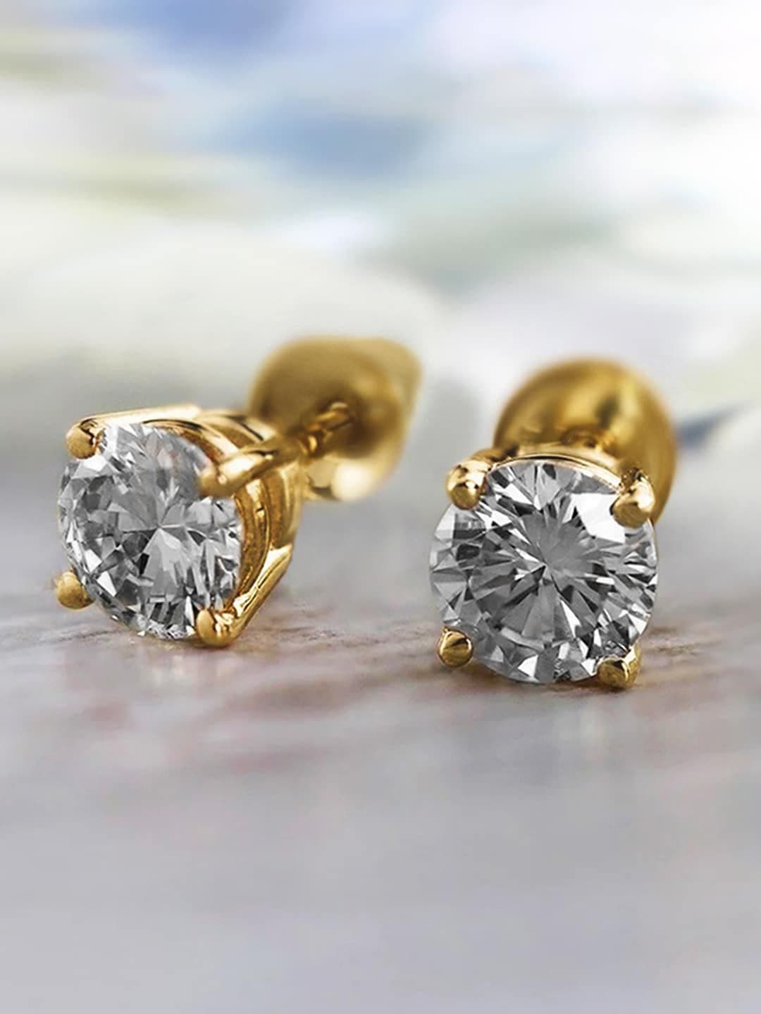 Peora Gold Plated Cubic Zirconia Studded Stud Earrings - view 1