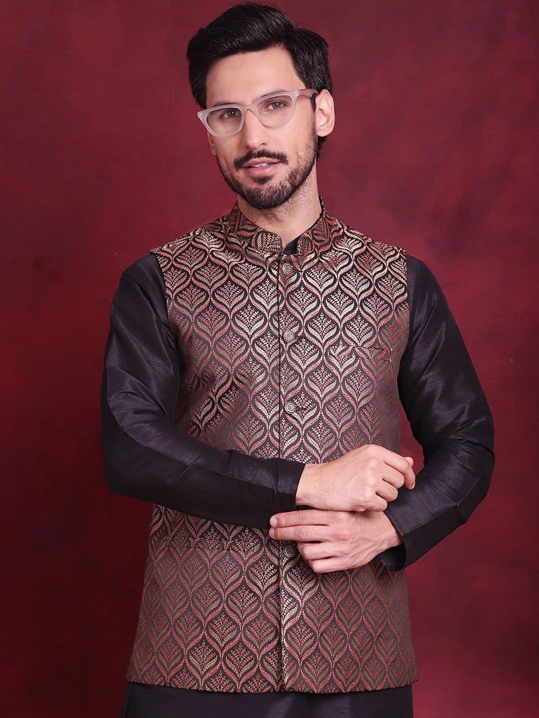 Jompers Woven Design Nehru Jacket - view 1