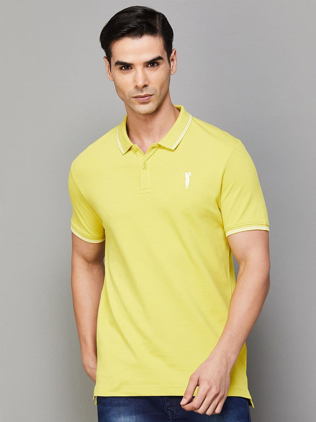 Bossini Men Yellow Polo Collar Cotton & Elastane T-shirt - view 1