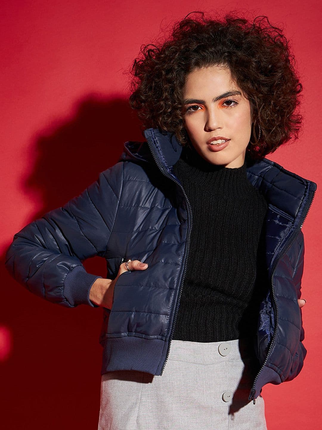 SASSAFRAS Navy Blue Hooded Cropped Puffer Jacket - view 1