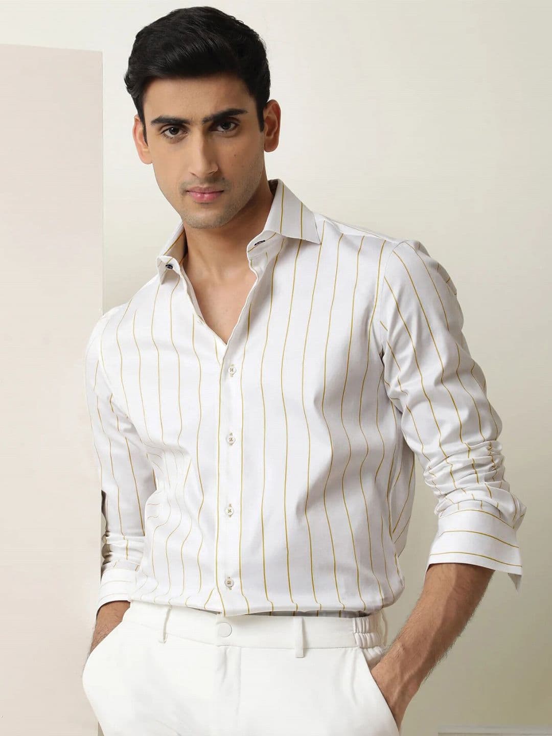 MISCHIEF MONKEY Classic Fit Vertical Striped Pure Cotton Casual Shirt - view 1