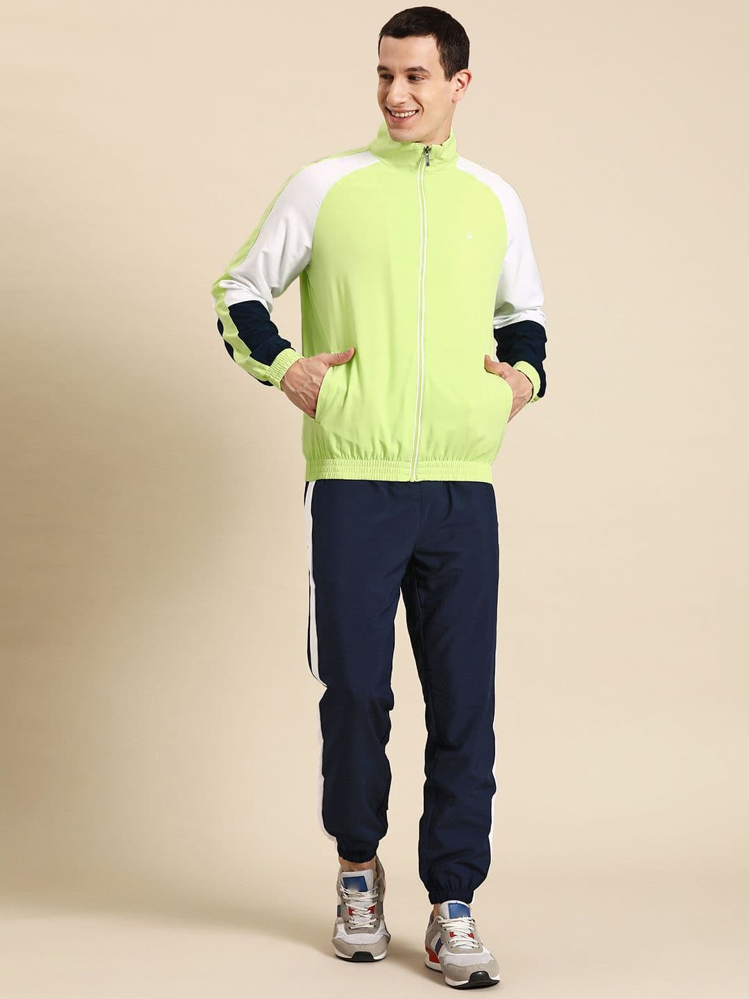 United Colors of Benetton Colourblocked Raglan Sleeves Mock Neck Front Zipper Tracksuit - view 1