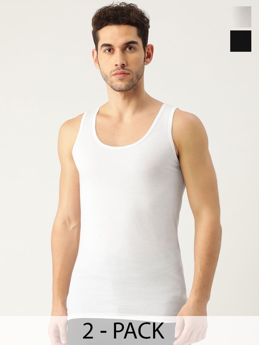 The Roadster Lifestyle Co. Pack of 2 Black & White Pure Cotton Innerwear Vests - view 1