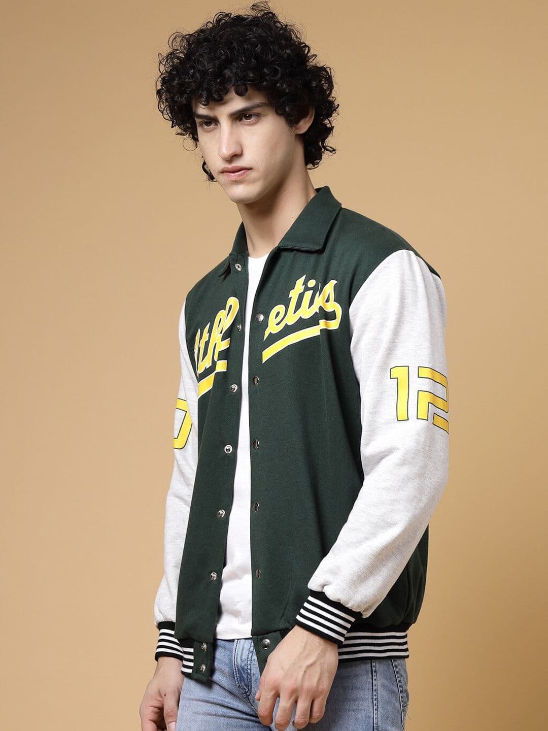 Rigo Typography Printed Fleece Oversized Varsity Jacket - view 1