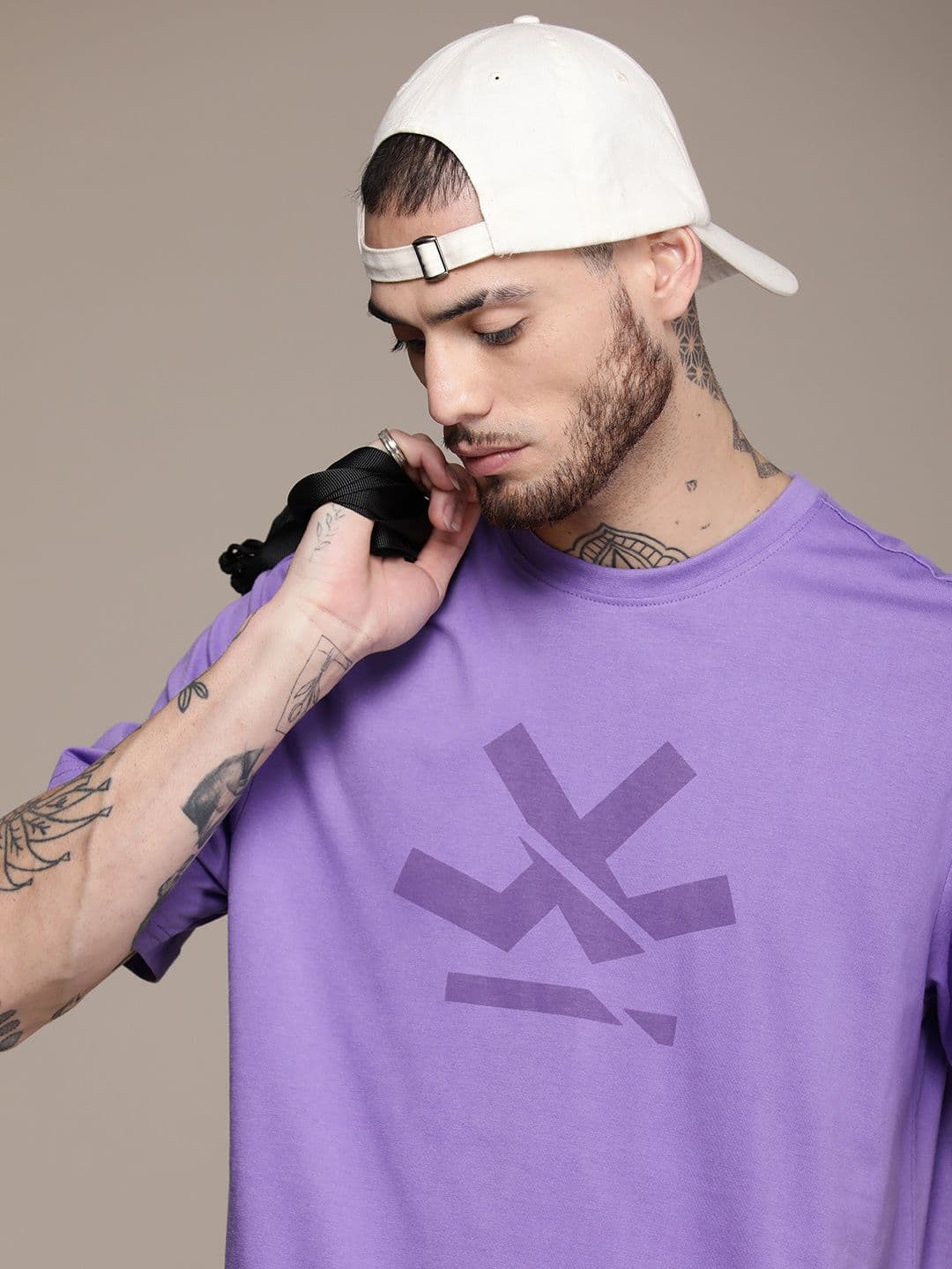 WROGN Brand Logo Printed Drop-Shoulder Sleeves Oversized T-shirt - view 1