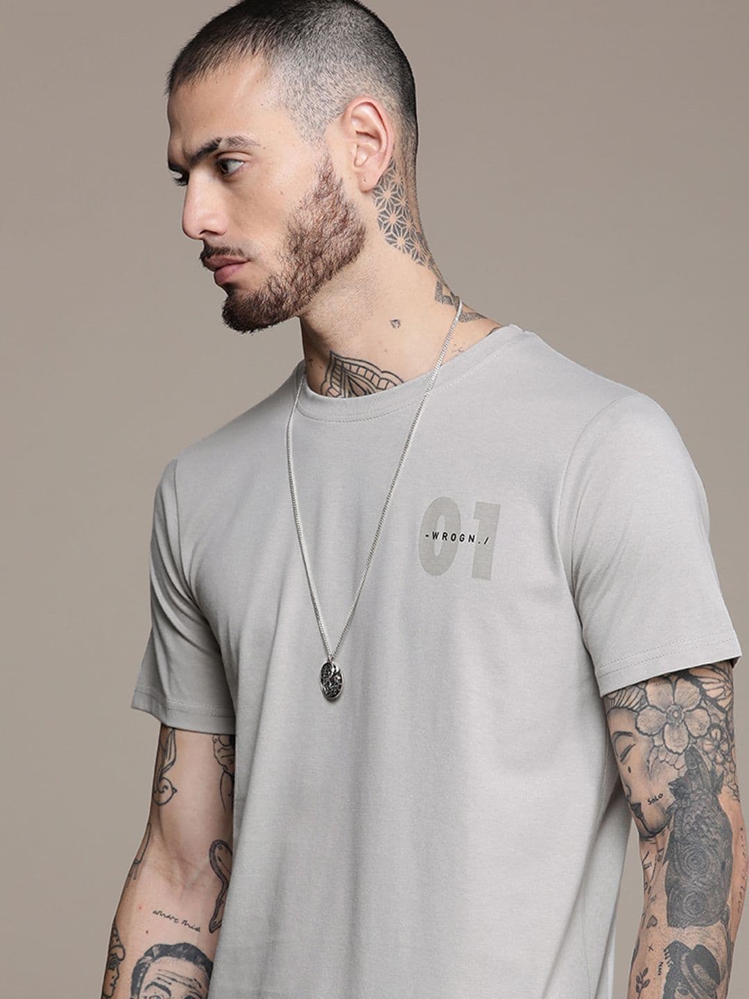 WROGN Men Brand Logo & Numeric Placement Print Knitted Slim Fit T-shirt - view 1