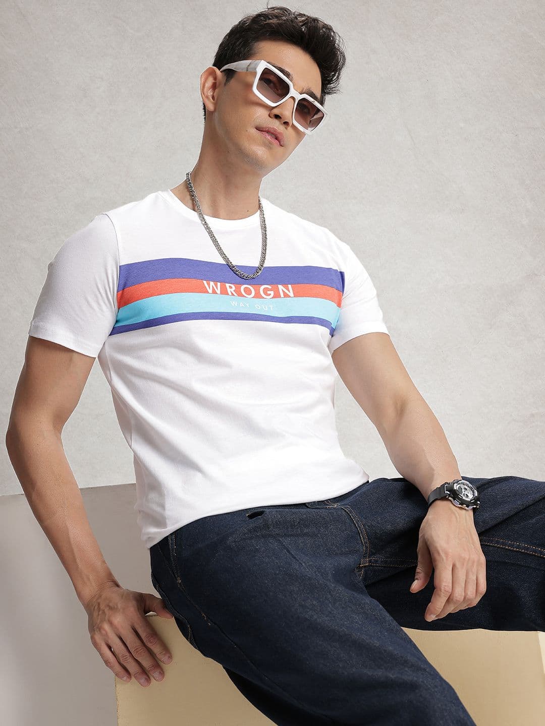 WROGN Striped Pure Cotton Slim Fit T-shirt - view 1