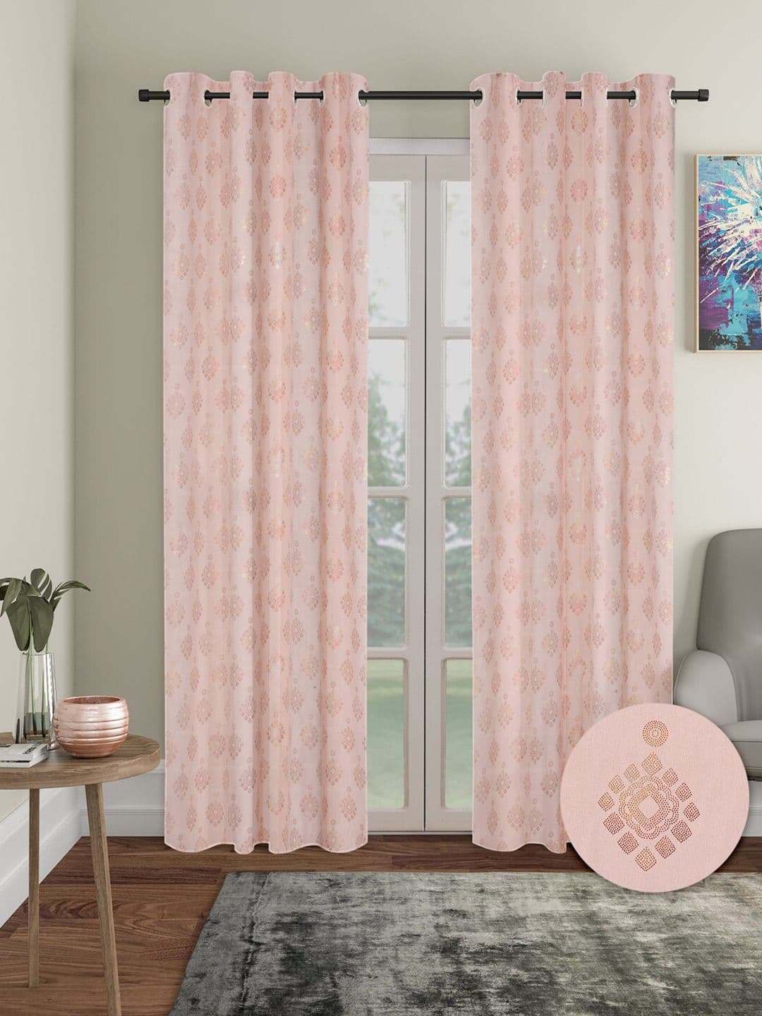 Aura Pink 2 Pieces Ethnic Motifs Blackout Long Door Curtains - view 1