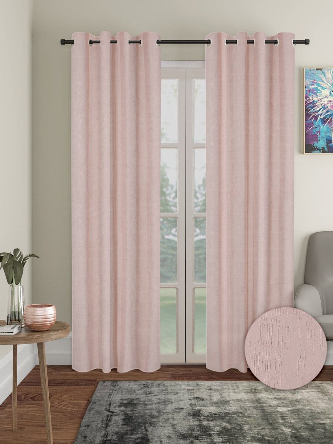 Aura Pink 2 Pieces Abstract Blackout Long Door Curtains - view 1