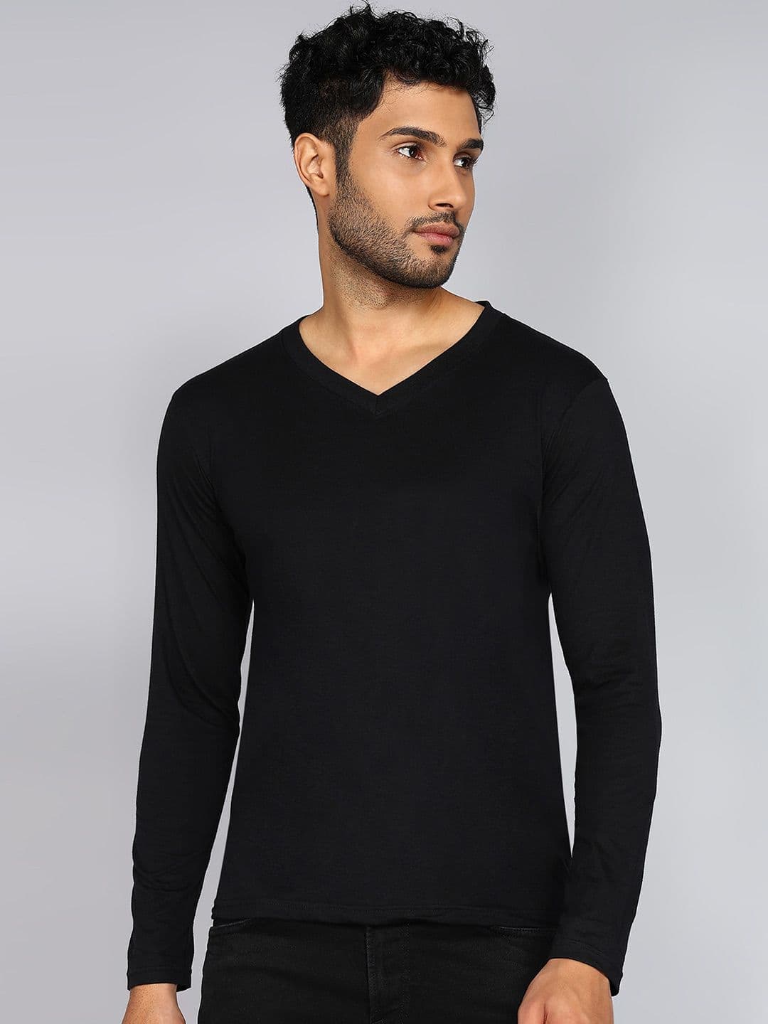 Fleximaa V-Neck Long Sleeves Pure Cotton T-shirt - view 1