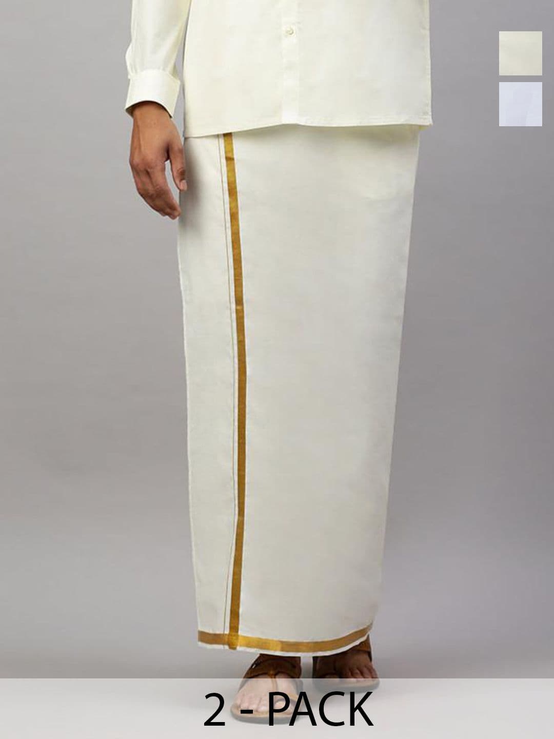 Ramraj Men Pack of 2 Cotton Single Layer Dhoti with Zari Border - view 1