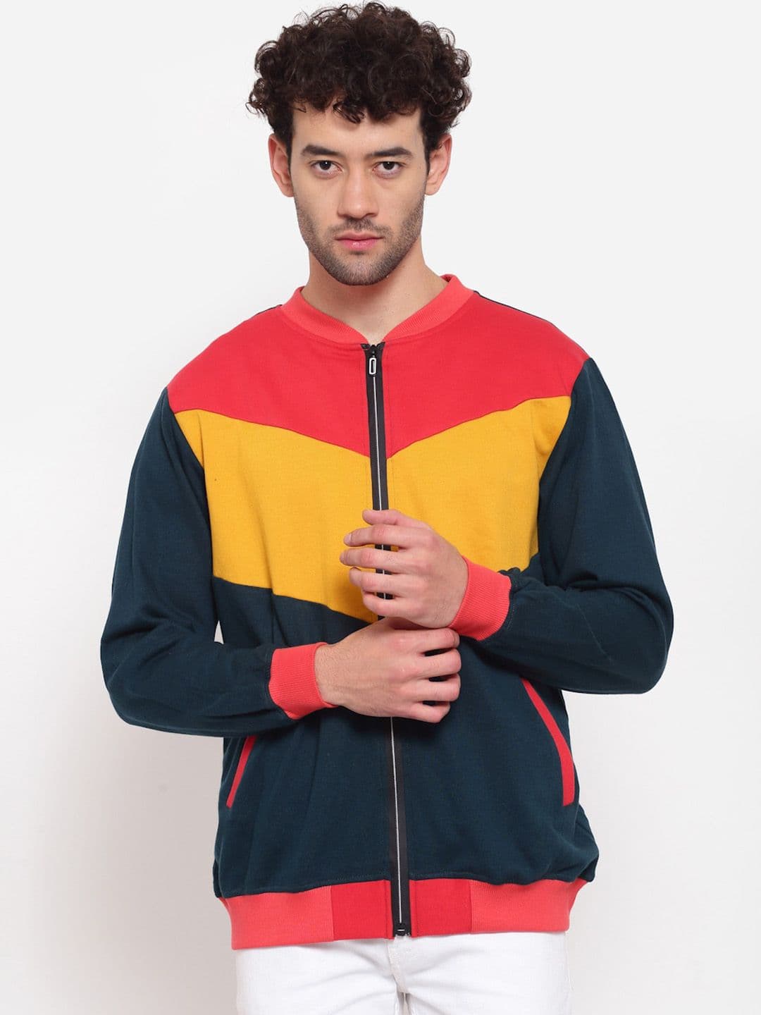 PAUSE SPORT Colourblocked Mock Collar Lightweight Bomber Jacket - view 1