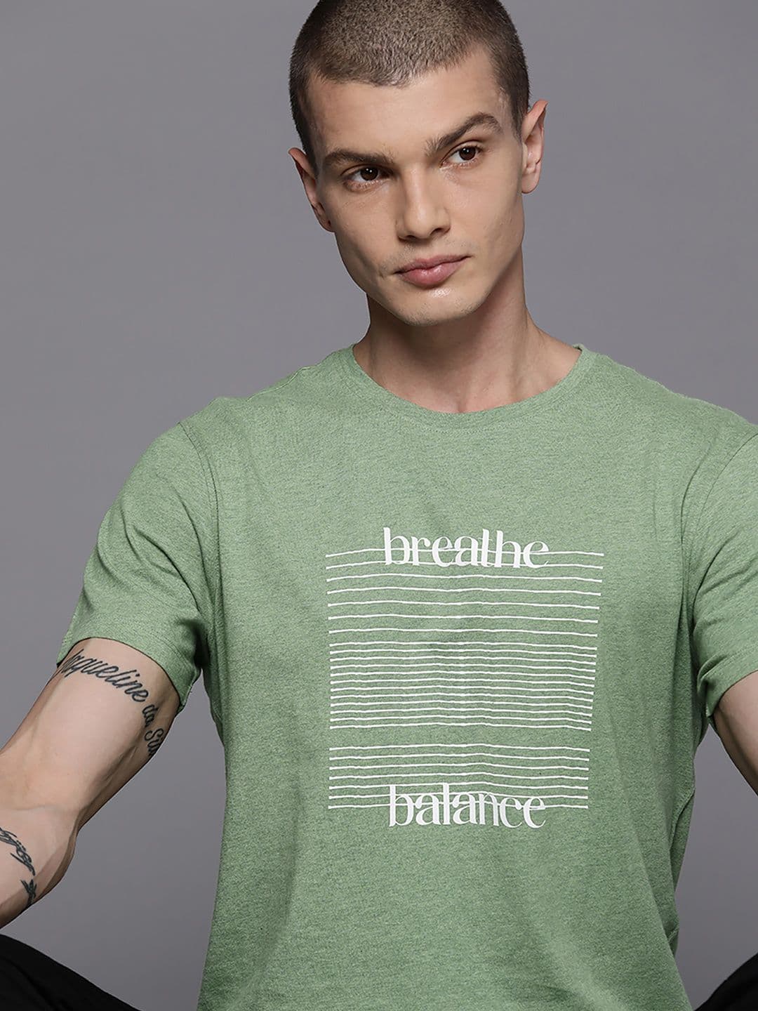 HRX by Hrithik Roshan Striped Pure Cotton Yoga T-shirt - view 1