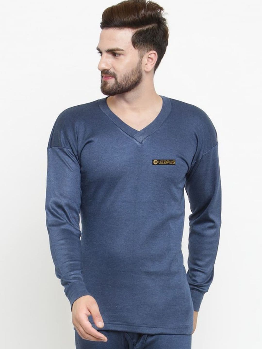 UZARUS V-Neck Long Sleeves Cotton Thermal Top - view 1
