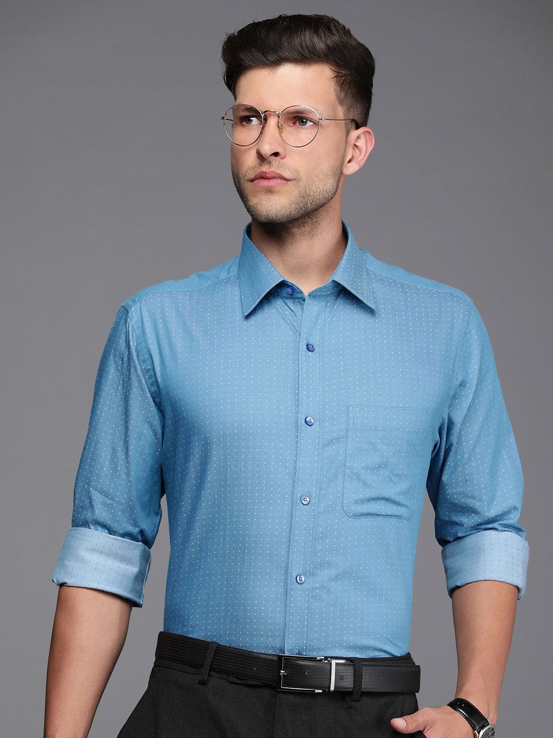 Raymond Pure Cotton Self Design Textured Slim Fit Formal Shirt - view 1