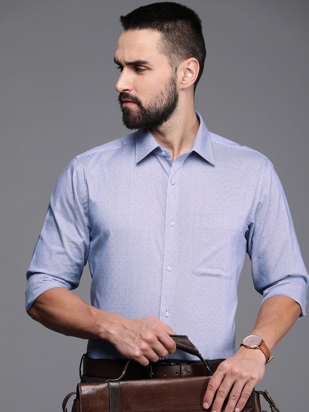 Raymond Pure Cotton Self Design Slim Fit Opaque Formal Shirt - view 1