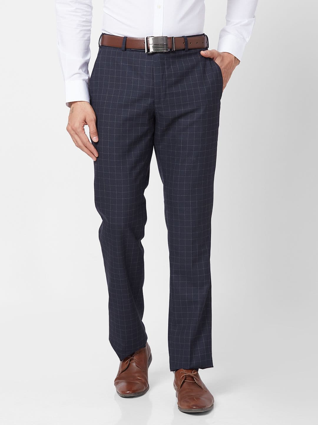Park Avenue Men Mid Rise Checked Smart Slim Fit Formal Trousers - view 1