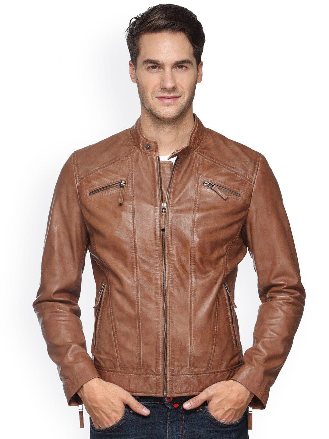 Teakwood Leathers Band Collar Leather Jacket - view 1